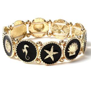 Amrita Singh Turks Stretch Bracelet - Black & Gold- New with Tags